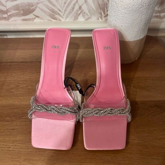 🆕 NWT Zara Square Toe Heels with Rhinestone Accents Size 41/ US 10 - Picture 4 of 9